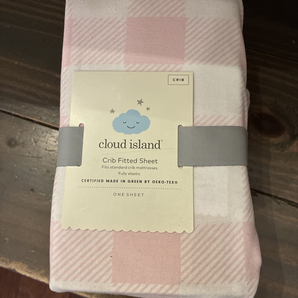 Cloud Island Fitted Crib Sheet Pink Gingham Plaid 28" x 52" Fits to 8" Deep New